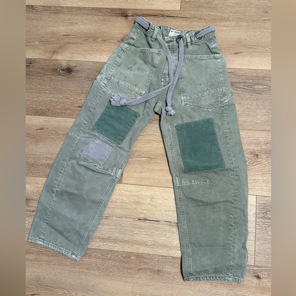 Free People Green Patchwork Barrel Jeans
